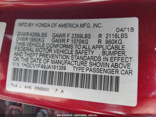 1HGCV1F49JA161359 Honda ACCORD EX