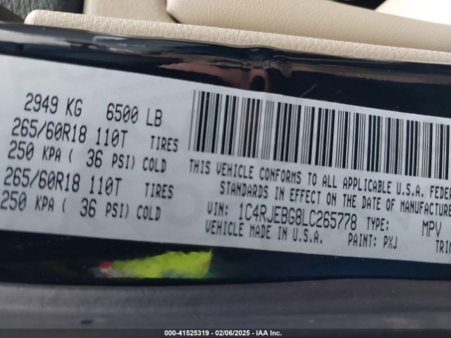 1C4RJEBG8LC265778 Jeep Grand Cherokee Limited 4x2