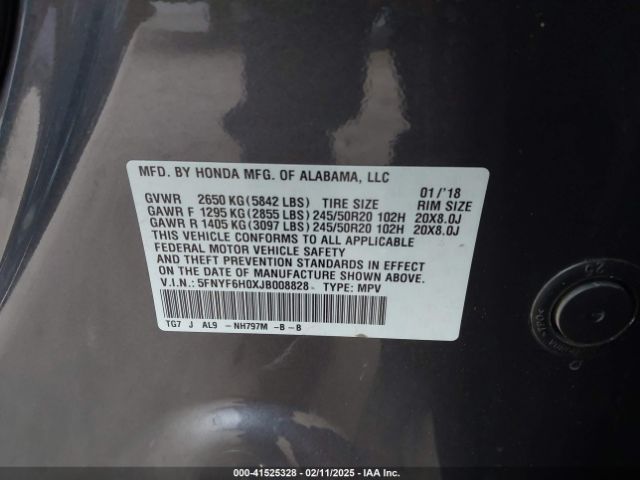 5FNYF6H0XJB008828 Honda Pilot Elite