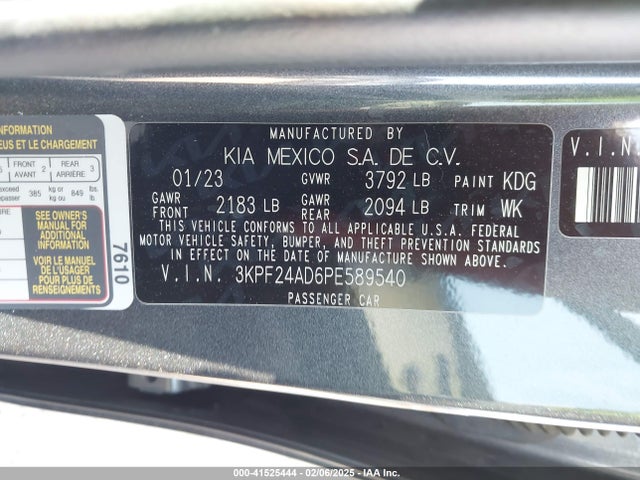 3KPF24AD6PE589540 KIA Forte Lxs