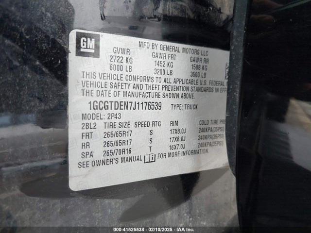 1GCGTDEN7J1176539 Chevrolet lgz - di: direct injection, vvt: variable valve timing, alum, var2, gen2