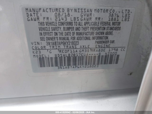 3N1AB7AP6KY218023 Nissan SENTRA S