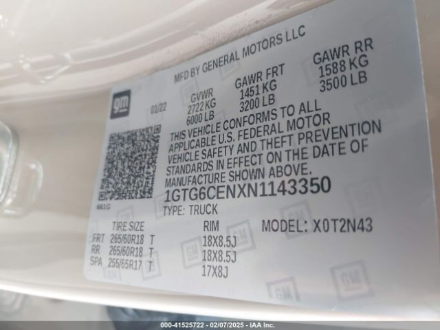 1GTG6CENXN1143350 GMC Canyon 4wd  Short Box Elevation