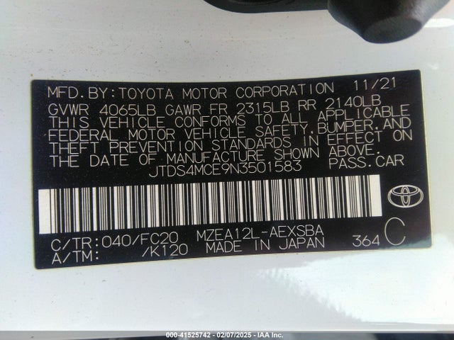 JTDS4MCE9N3501583 Toyota COROLLA SE
