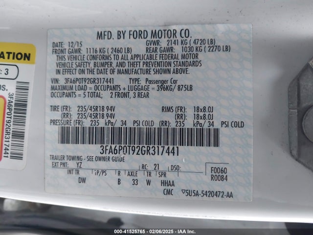 Ford FUSION SE 2016 3FA6P0T92GR317441 Image 9