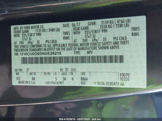 Ford ESCAPE SE 2017 1FMCU0G93HUE29218 Image 9