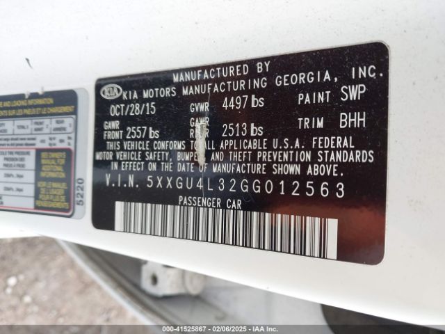 5XXGU4L32GG012563 KIA OPTIMA EX