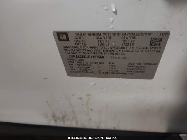 Chevrolet EQUINOX LT 2016 2GNALCEK1G1137560 Image 9