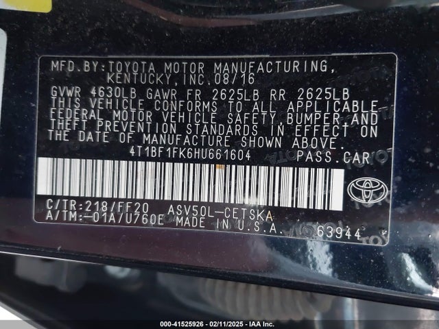 Toyota CAMRY SE 2017 4T1BF1FK6HU661604 Image 9
