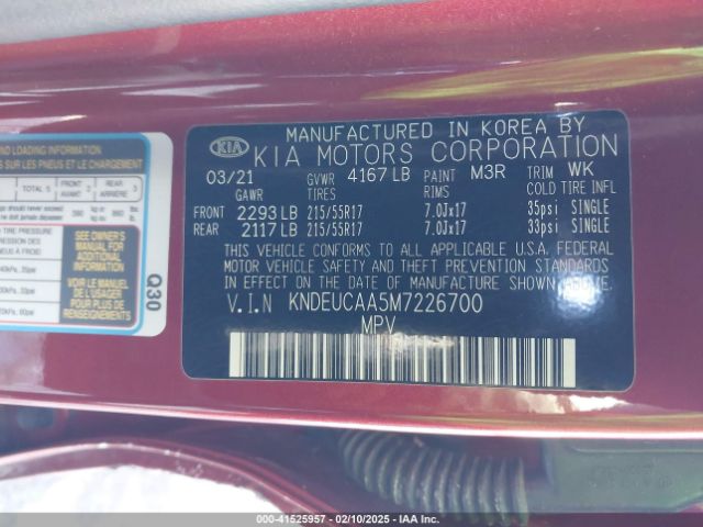 KNDEUCAA5M7226700 KIA SELTOS S