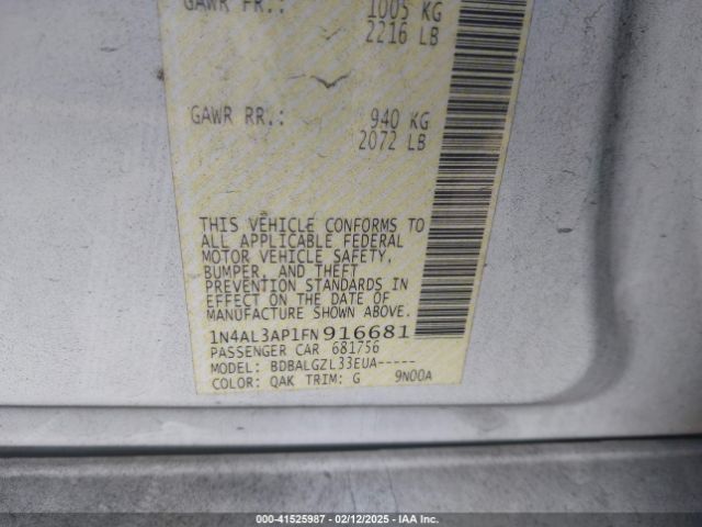 1N4AL3AP1FN916681 Nissan Altima 2.5 S