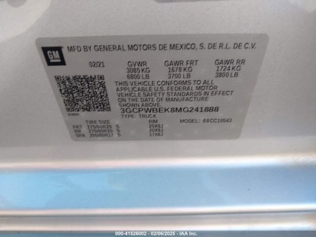 3GCPWBEK8MG241888 Chevrolet l3b - sidi, vvt, alum
