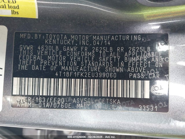 Toyota CAMRY SE 2014 4T1BF1FK2EU399060 Image 9