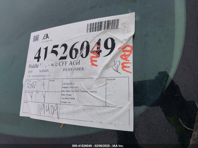 41526049 :رقم المزاد ، 5N1AR2MNXGC637753 vin ، 2016 Nissan Pathfinder Sv مزاد بيع