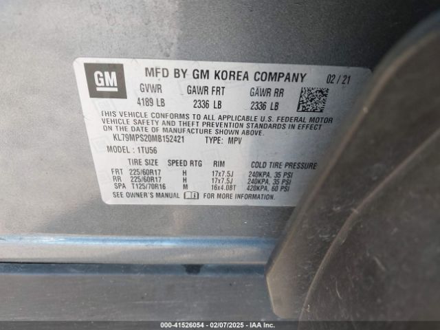 KL79MPS20MB152421 Chevrolet Trailblazer Fwd Lt