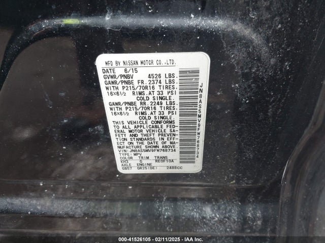 JN8AS5MV9FW768734 Nissan Rogue Select S