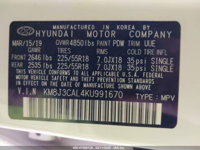 KM8J3CAL4KU991670 Hyundai Tucson Limited