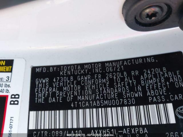 4T1CA1AB5MU007830 Toyota Avalon Limited Hybrid