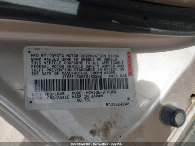 1996 LEXUS ES JT8BF12G6T0185262 Photo 8