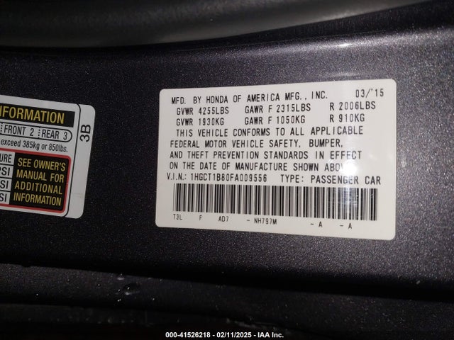 Honda Accord Ex-l 2015 1HGCT1B80FA009556 Image 9