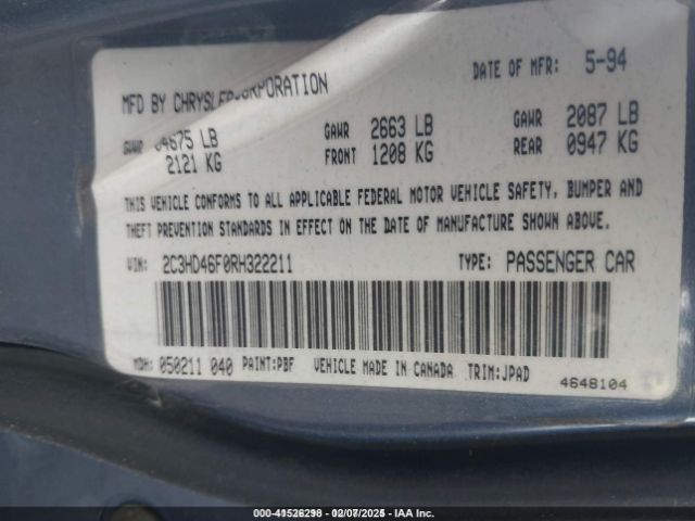 1994 CHRYSLER NEW YORKER 2C3HD46F0RH322211 Photo 8