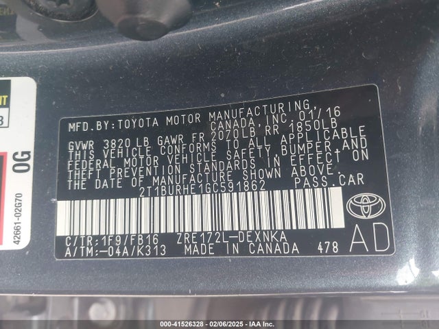 Toyota COROLLA LE 2016 2T1BURHE1GC591862 Image 9