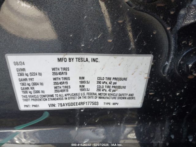7SAYGDEE4RF177503 Tesla Model Y Long Range Dual Motor All-wheel Drive