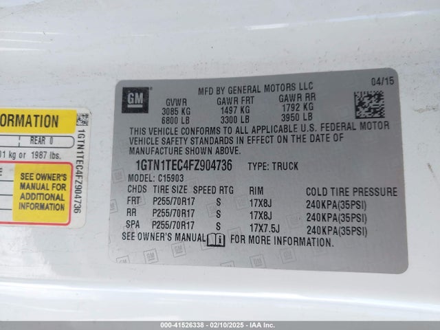 GMC SIERRA 1500 2015 1GTN1TEC4FZ904736 Image 9