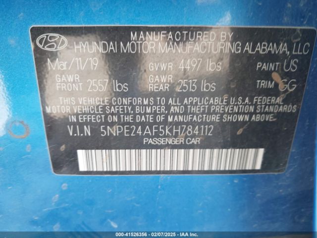 5NPE24AF5KH784112 Hyundai gdi theta-ii