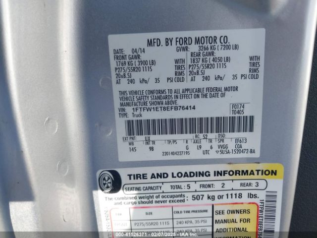 1FTFW1ET8EFB76414 Ford F-150 Platinum