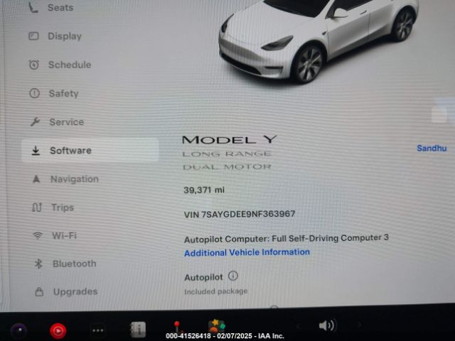 7SAYGDEE9NF363967 Tesla Model Y Long Range Dual Motor All-wheel Drive