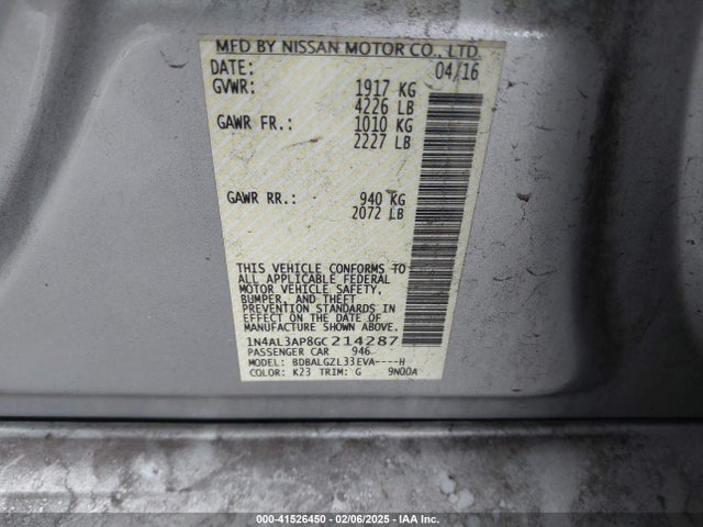1N4AL3AP8GC214287 Nissan Altima 2.5 S