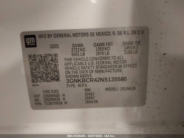 3GNKBCR42NS135580 Chevrolet Blazer Fwd 2lt