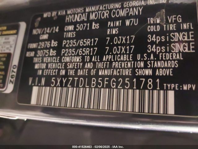 5XYZTDLB5FG251781 Hyundai Santa Fe Sport 2.4l