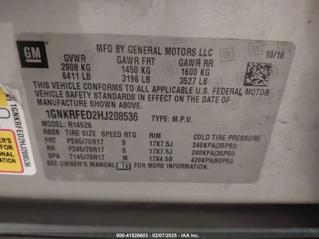 1GNKRFED2HJ208536 Chevrolet Traverse Ls