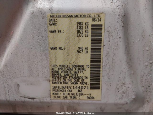 1N4BL3AP3FC144071 Nissan Altima 3.5 Sl
