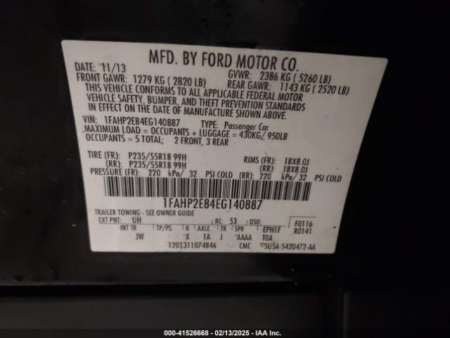 1FAHP2E84EG140887 Ford TAURUS SEL