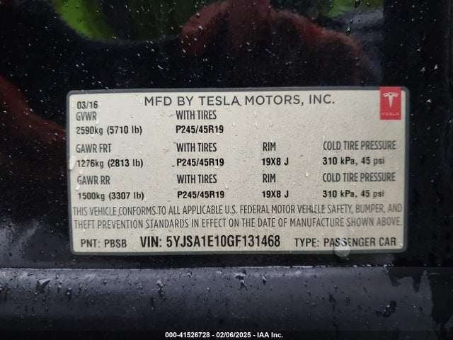 2016 TESLA MODEL S 5YJSA1E10GF131468 Photo 8