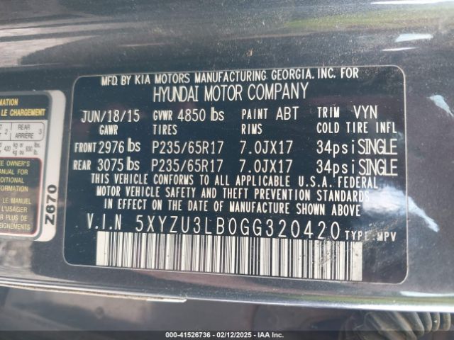 5XYZU3LB0GG320420 Hyundai Santa Fe Sport 2.4l