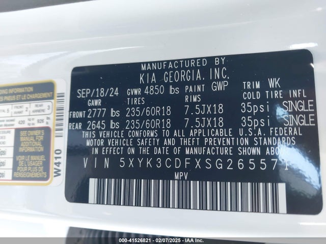 5XYK3CDFXSG265571 KIA gdi theta iii