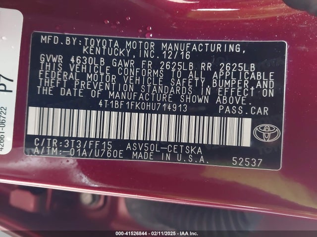 Toyota CAMRY SE 2017 4T1BF1FK0HU714913 Image 9