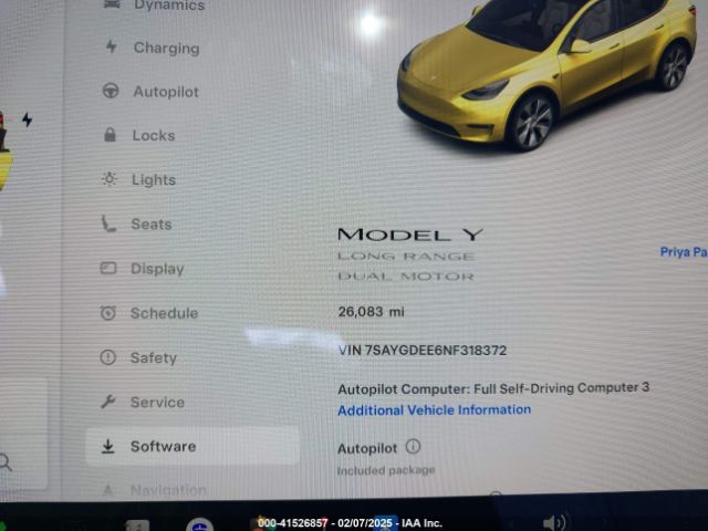 7SAYGDEE6NF318372 Tesla Model Y Long Range Dual Motor All-wheel Drive