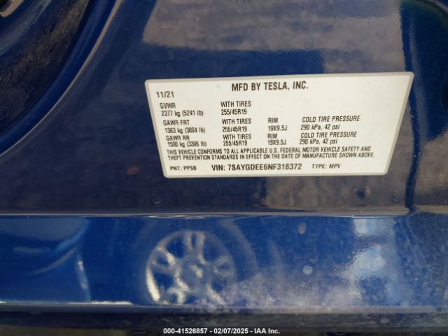 7SAYGDEE6NF318372 Tesla Model Y Long Range Dual Motor All-wheel Drive