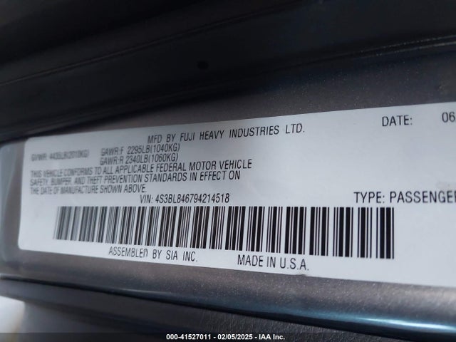 Продажа на аукционе авто 2009 Subaru Legacy 3.0r, vin: 4S3BL846794214518, номер лота: 41527011