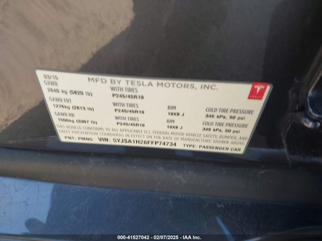 2015 TESLA MODEL S 5YJSA1H26FFP74734 Photo 8