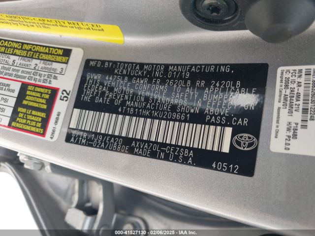 4T1B11HK1KU209661 Toyota CAMRY SE