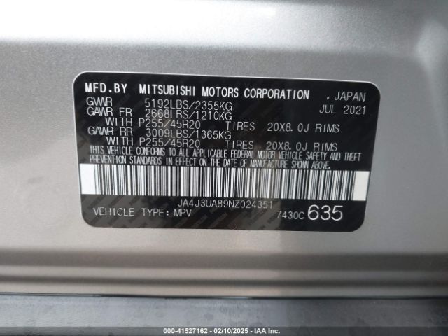 2022 MITSUBISHI OUTLANDER JA4J3UA89NZ024351 Photo 8