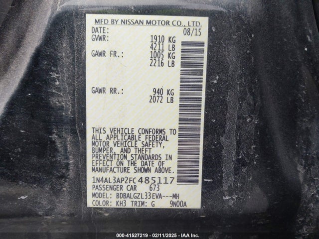 Nissan Altima 2.5 S 2015 1N4AL3AP2FC485117 Image 9