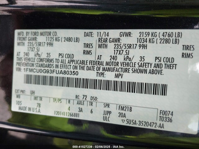 Ford ESCAPE SE 2015 1FMCU0G93FUA80350 Image 9