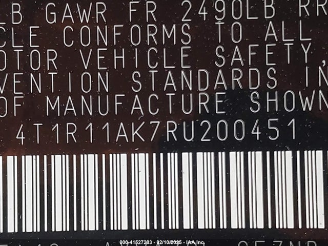 4T1R11AK7RU200451 Toyota CAMRY LE